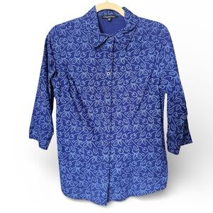Chadwick’s Navy/White Print, 3/4 sleeve button front shirt Size 6